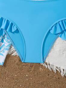 Tween Girl 荷叶边比基尼套装和罩衫裙、度假泳装套装 - 藍色 - 查看 4