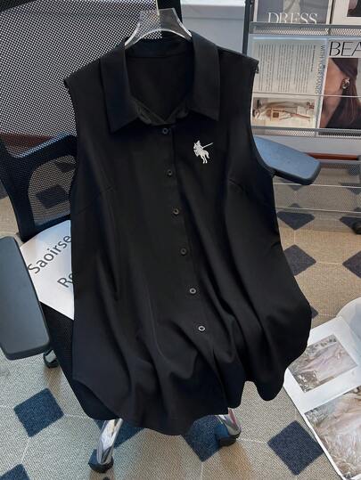 SHEIN LUNE 大码女式休闲无袖衬衫，夏季时尚