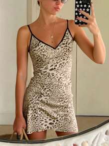 INAWLY Damen Leopard Muster Kurzes Lässig Kleid mit Trägern, für den Urlaub