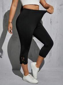 SHEIN Essnce Quần legging bó màu đen bảy điểm, phong cách tối giản, quần nữ, quần làm việc, quần Capri, đi chơi, giáo viên, sân bay, mùa hè châu Âu - màu đen - Xem 2