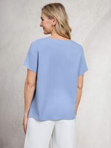 EMERY ROSE Camisa de mujer, top de verano para mujer, top corto, top para oficina para mujer, top para salir, top elegante para mujer, estilo europeo de verano - Azul - Ver 2