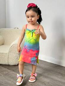SHEIN Babygirl 可爱扎染弹力针织细肩带连衣裙，夏季