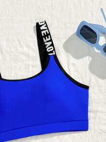 Tween 女童比基尼套装 2025，蓝色字母肩带时尚休闲优雅泳装套装，适合游泳、海滩度假、泳池派对、夏季礼物 - 藍色 - 查看 4
