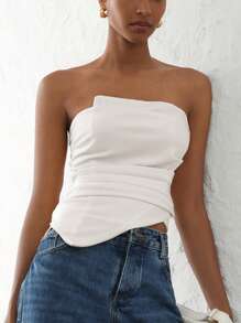 Aveloria Modichic 女士优雅不对称下摆褶饰胸围腰部收紧抹胸上衣