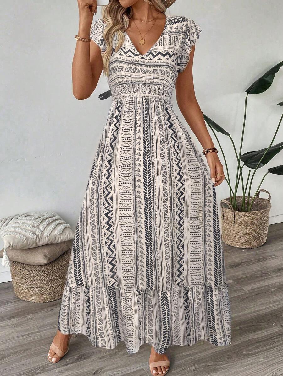 SHEIN LUNE Women's Casual Retro Vacation Long Dress, Cinched Waist, For Spring/Summer Everyday Outfit,Shirt Dresses For Women,Casual - Multicolor - View 1