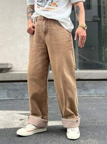 DAZY Pantalones vaqueros rectos informales de hombre con bolsillos en color caqui, para primavera - Caqui - Ver 3