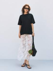 LYSMO Falda midi de encaje floral transparente de moda para mujer, nueva llegada 2025