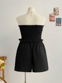Soleia Plus Summer Boho Knot Front Tube Top & Paperbag Waist Shorts,Holiday Outfits Boho