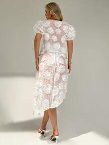 Auralis Falda elegante de oficina con borde asimétrico bordado, para invitada de boda, graduación, iglesia, brunch, talla grande, estilo fairycore, luna de miel, vacaciones en la isla, cumpleaños, blanco