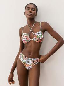 Maija Women's Casual Multicolor Floral Print Fabric Bikini Set With Spaghetti Strap And Tie Back Details - Multicolor - View 6