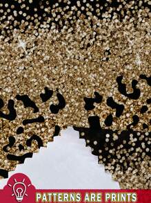 SHEIN LUNE 女士派对休闲金箔豹纹图案扭纹下摆圆领紧身长袖连衣裙 - 白色 - 查看 6