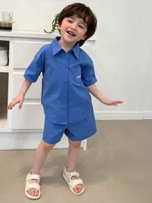 DAZY 2 Stücke Kleinkind Jungen lässiges, weites Kurzarmshirt mit Buchstabenaufdruck und kurze Hose Set, Sommer