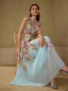 MOTF PREMIUM 花卉印花褶饰连衣裙