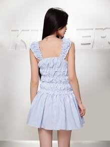 SHEIN Unity 蓝白相间的女士休闲修身迷你连衣裙，女士夏季服装，女士毕业服装，女士度假服装，乡村音乐会服装，女士音乐会服装，女士邮轮服装，女士复古风服装，外出服装，女士节日服装，女士度假服装，女士生日服装，可爱夏季服装 - 藍白色 - 查看 2