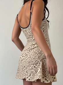 INAWLY Damen Leopard Muster Kurzes Lässig Kleid mit Trägern, für den Urlaub