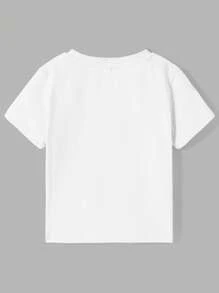 THE POWERPUFF GIRLS X SHEIN Camiseta de manga corta blanca con estampado de Flor, Burbujas y Ranúnculo para niña