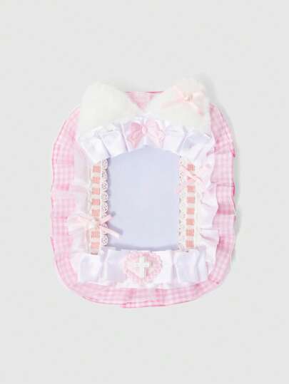 1 Stück handgefertigter, niedlicher Kartenhalter mit Spitzenrand, Schleife, Schleifendesign in Katzenohren, Anime Zubehör Mini Kartenschutz, handgefertigter Kartenetui