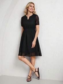 Miaspire 女士短款连衣裙 女士夏季连衣裙 女士夏季服装 女士连衣裙 女士优雅经典服装 女士端庄连衣裙 - 黑色 - 查看 3