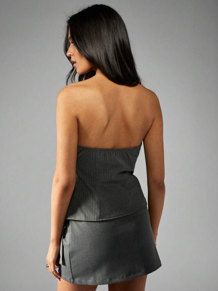 MISSGUIDED Strapless Pinstripe Corset Style Top With Side Tie Detail