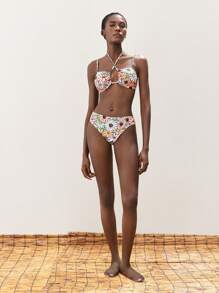 Maija Women's Casual Multicolor Floral Print Fabric Bikini Set With Spaghetti Strap And Tie Back Details - Multicolor - View 4