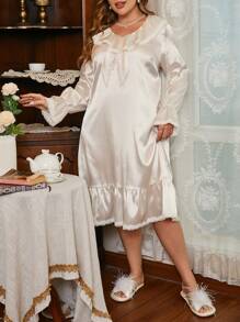 大码女式荷叶边蕾丝边简约优雅睡袍