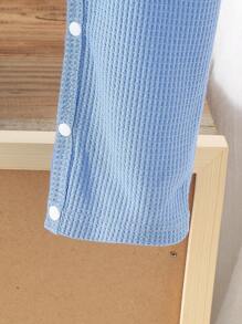 1pc Baby Boy Casual Waffle Knit Letter Embroidery 2 In 1 Contrast Color Short Sleeve Jumpsuit With Snaps, Suitable For Spring/Summer Daily Wear, Outings, Weddings, Ceremonies, Birthday & Anniversary