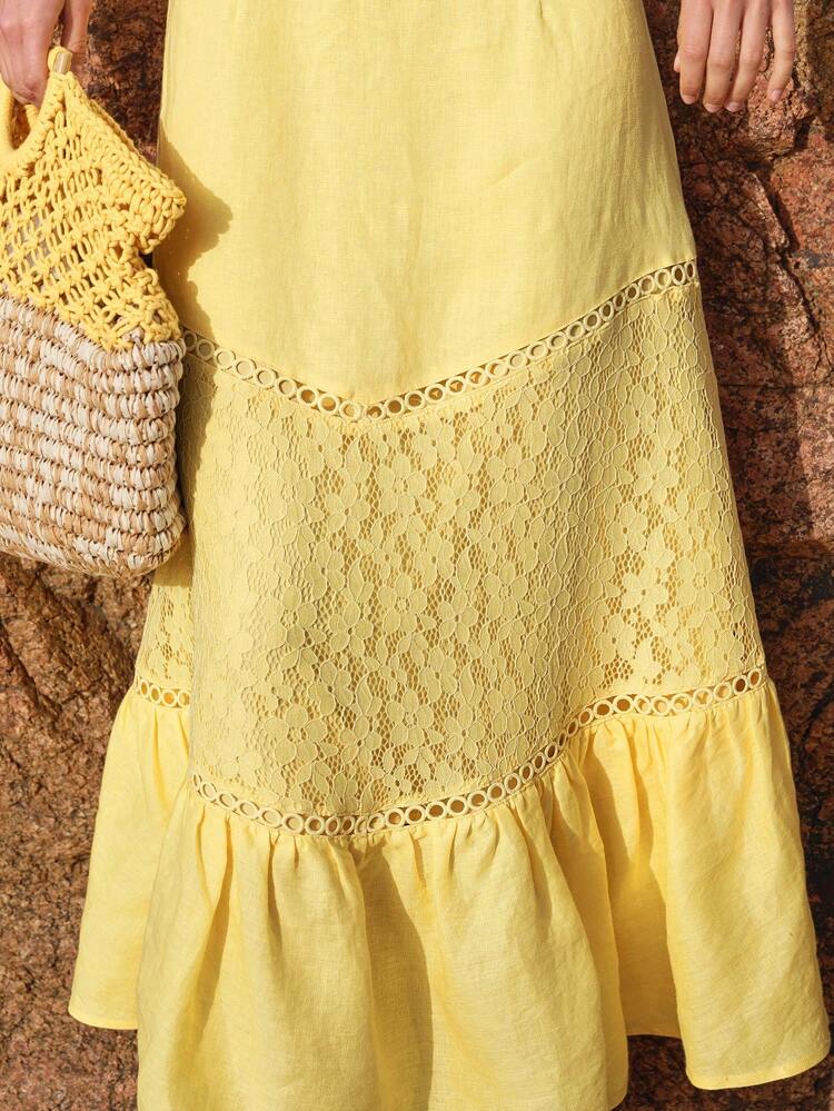 LINEN CONTRAST LACE DRESS