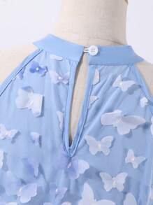 Sparklyn 少女 3D 花朵和蝴蝶装饰露背连衣裙，适合派对、生日、婚礼、春夏季