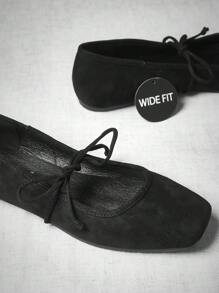 SHUZIA Zapato de ballet con diseño elegante, ligeroso y de baja altura, con lazo decorativo, en color negro de imitación, con un ajuste ancho a la moda