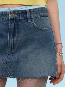 COUREZ Micro Denim Skirt With Distressed Hem /Y2K/Casual/Cotton /Summer Cotton Cotton Vintage - Medium Wash - View 5