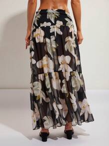COSMINA Women's Summer Vacation Floral Print Flowy Skirt - Black - View 7
