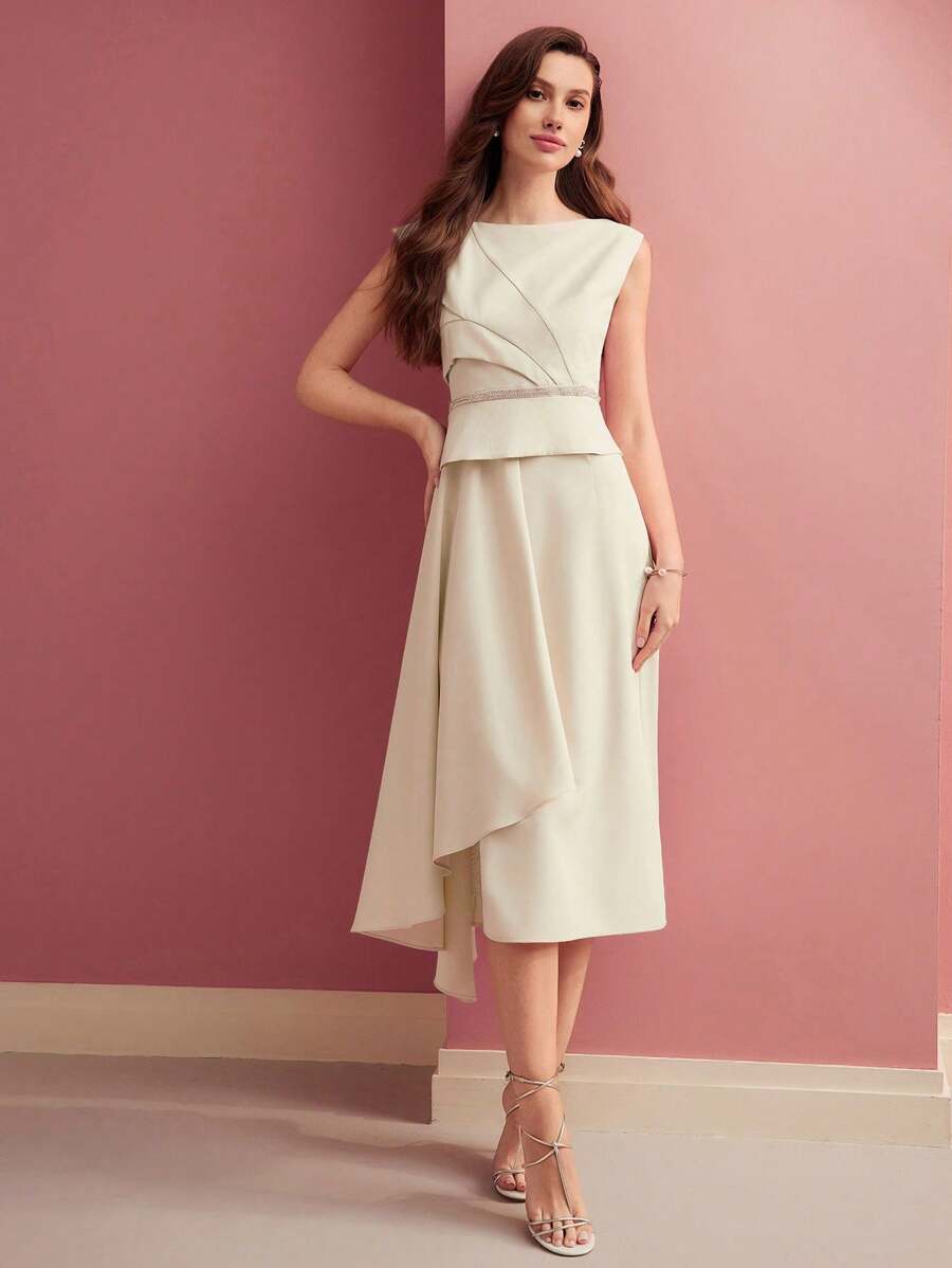 MOTF PREMIUM VÁY ĐẦM CƯỜM KHÔNG ĐỐI XỨNG - Màu be - Xem 1