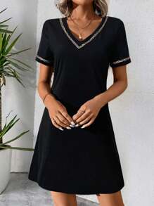 SHEIN LUNE Plus Size Summer Casual Versatile Leopard Print Patchwork Dress Summer Outfits For Women Brunch Outfits For Women Mother's Day Church Outfits Women - Black - View 6