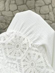 Elaquor Abito da spiaggia casual oversize ricamato in pizzo patchwork con scollo a V e maniche corte a campana