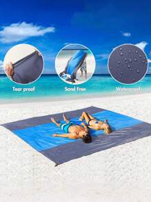 1 tấm chăn đi biển cỡ lớn 79x83 inch, thảm dã ngoại chống cát 100%, chống thấm nước, có 4 cọc chắc chắn và túi góc, siêu nhẹ, nhanh khô, thích hợp cho kỳ nghỉ gia đình, cắm trại, du lịch, phụ kiện dã ngoại không thể thiếu - Màu xanh lam - Xem 2