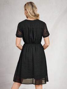 Miaspire 女士短款连衣裙 女士夏季连衣裙 女士夏季服装 女士连衣裙 女士优雅经典服装 女士端庄连衣裙 - 黑色 - 查看 2