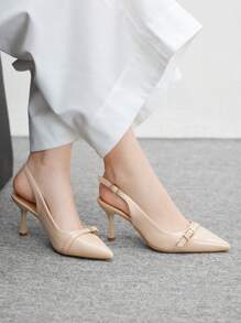 CUCCOO BIZCHIC 女士尖头细高跟鞋杏色性感户外、通勤、派对、婚礼踝带高跟鞋 - 杏色 - 查看 3