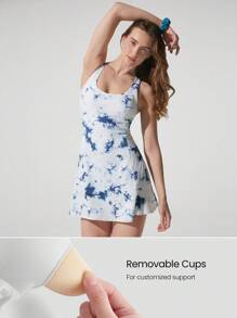 GLOWMODE FeatherFit™-Air Peekaboo Mini Dress With Built-In Shorts Pocket Square Neck Anti-Slip Crisscross Quick Dry Moisture Wicking Spring - Multicolor - View 3