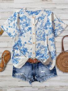 EMERY ROSE New Design Retro Artistic Tie Dye Print Crew Neck Lightweight Sweater For Women, Spring/Summer - White - View 1