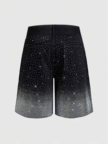 ROMWE MEN Street Life Men's Gradient Sparkling Diamond Denim Shorts