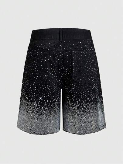 Men's Gradient Sparkling Diamond Denim Shorts