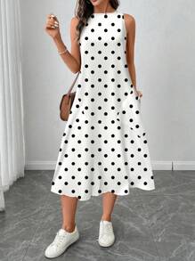 SHEIN LUNE Vestido casual de mujer de longitud media con estampado de lunares, adecuado para primavera/verano, vestidos de verano para mujer, vestidos de sol para mujer, vestido elegante, casual - Multicolor - Ver 8