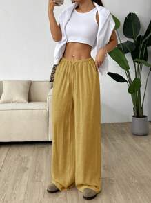 SHEIN EZwear Pantalon ample en lin pour femme, printemps/été