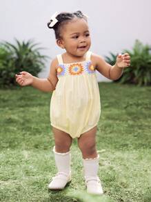 Cozy Pixies 女婴装饰花卉印花吊带背心连体衣 - 黃色 - 查看 6