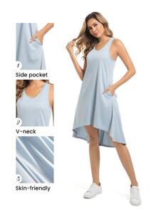 SHEIN Sports Crew Neck Sleeveless Asymmetrical Hem Casual Sports Dress - Lake Blue - View 5