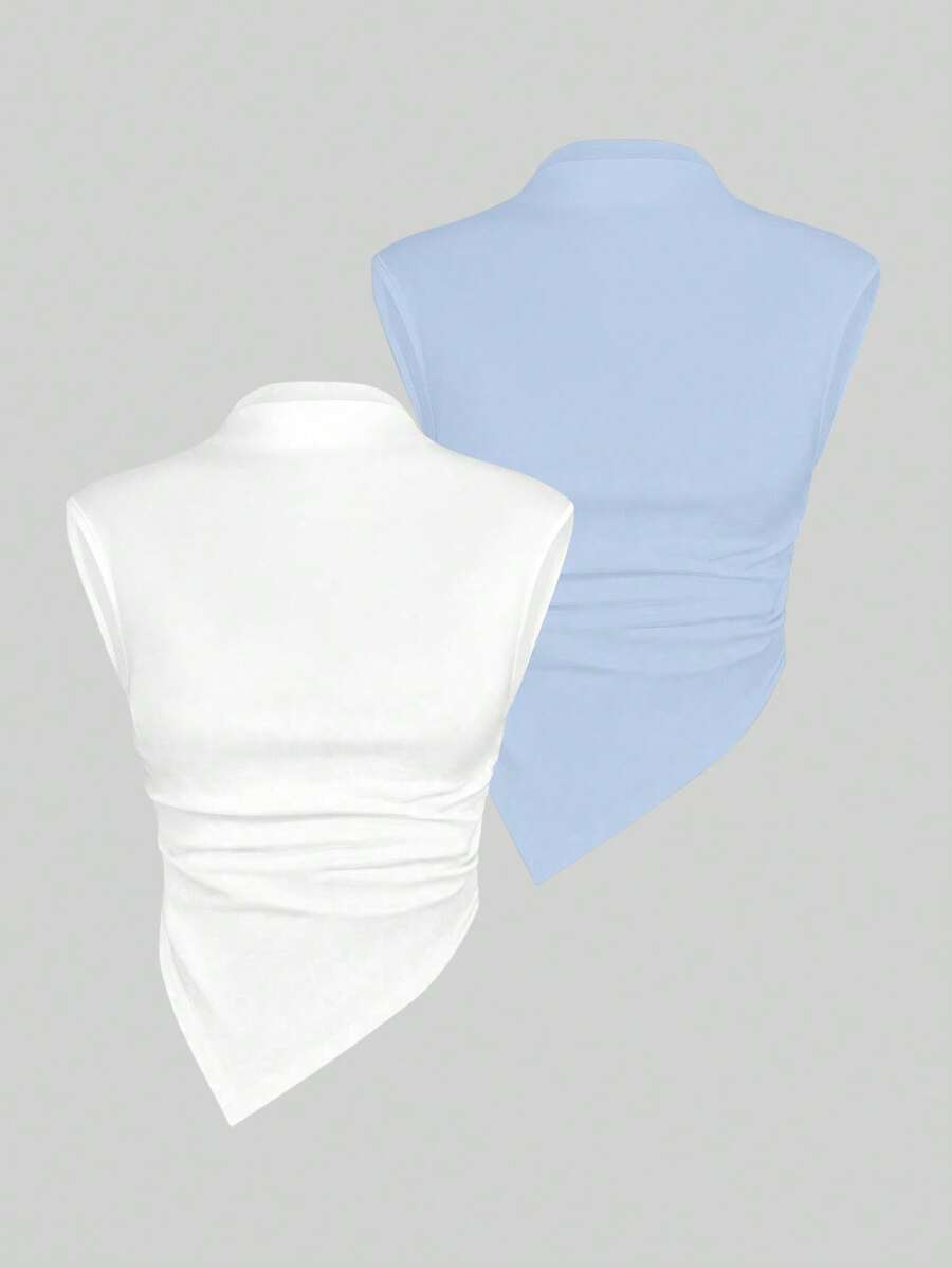 Sweetra Women Solid Color Sleeveless Mock Neck Tank Top, Fashionable For Summer - Multicolor - View 1