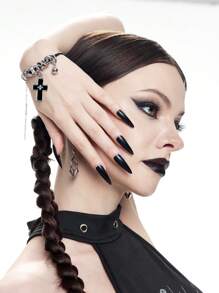 ROMWE Grunge Punk 1pc Asymmetric Cross Tassel Leather Cord Bracelet For Women, Sweet & Edgy Goth Style Fashion Accessory