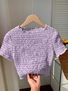 Comfortcana 女士紫色格子纽扣衬衫，夏季 - 紫丁香色 - 查看 6