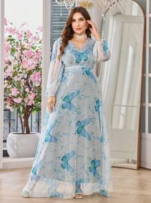 Modelyn High-End Fashion Elegant Printed Loose Fit Dress - Blue - View 3
