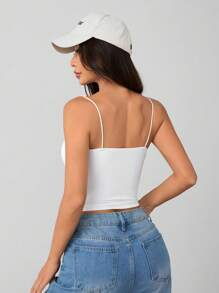 SHEIN EZwear Plus Size White Strap Cami Top With Cup Pad, College Student, Suitable For Spring And Summer - White - View 2